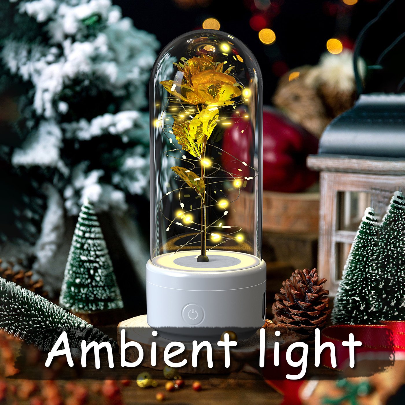 Creative 2 In 1 Rose Flowers LED Light And Bluetooth-compatible Speaker Valentine's Day Gift Rose Luminous Night Light Ornament In Glass Cover - Image 5