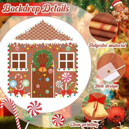 4 Pcs Christmas Gingerbread House Door Cover Decorations Gingerbread Door Cover Christmas House Backdrop For Xmas Holiday Party Supplies Home School Office Photo Booth Decor - Image 2