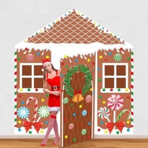 4 Pcs Christmas Gingerbread House Door Cover Decorations Gingerbread Door Cover Christmas House Backdrop For Xmas Holiday Party Supplies Home School Office Photo Booth Decor
