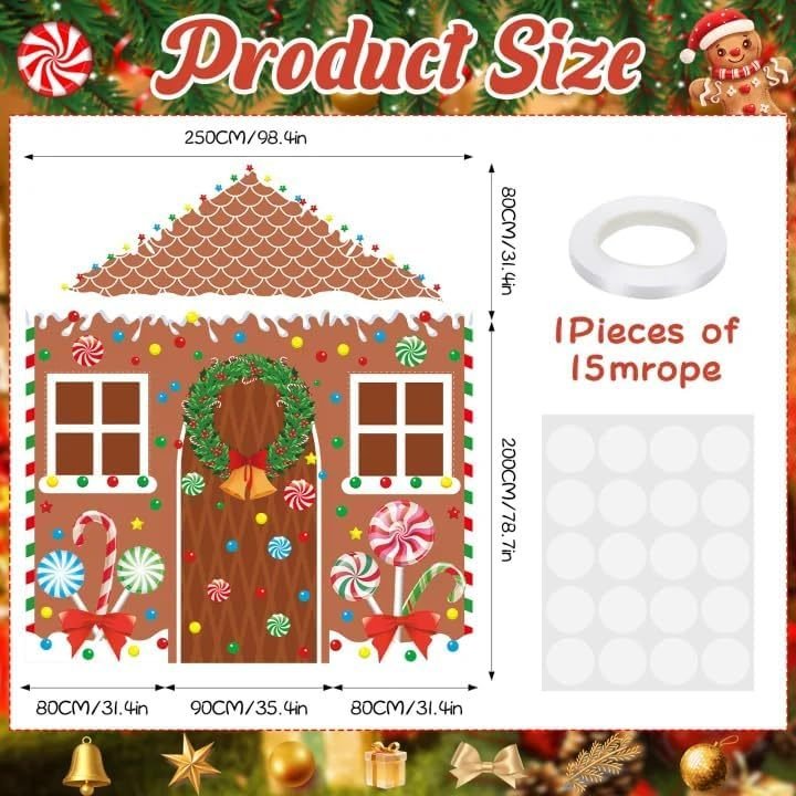 4 Pcs Christmas Gingerbread House Door Cover Decorations Gingerbread Door Cover Christmas House Backdrop For Xmas Holiday Party Supplies Home School Office Photo Booth Decor - Image 6