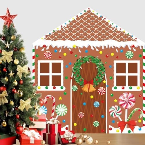 4 Pcs Christmas Gingerbread House Door Cover Decorations Gingerbread Door Cover Christmas House Backdrop For Xmas Holiday Party Supplies Home School Office Photo Booth Decor - Image 4